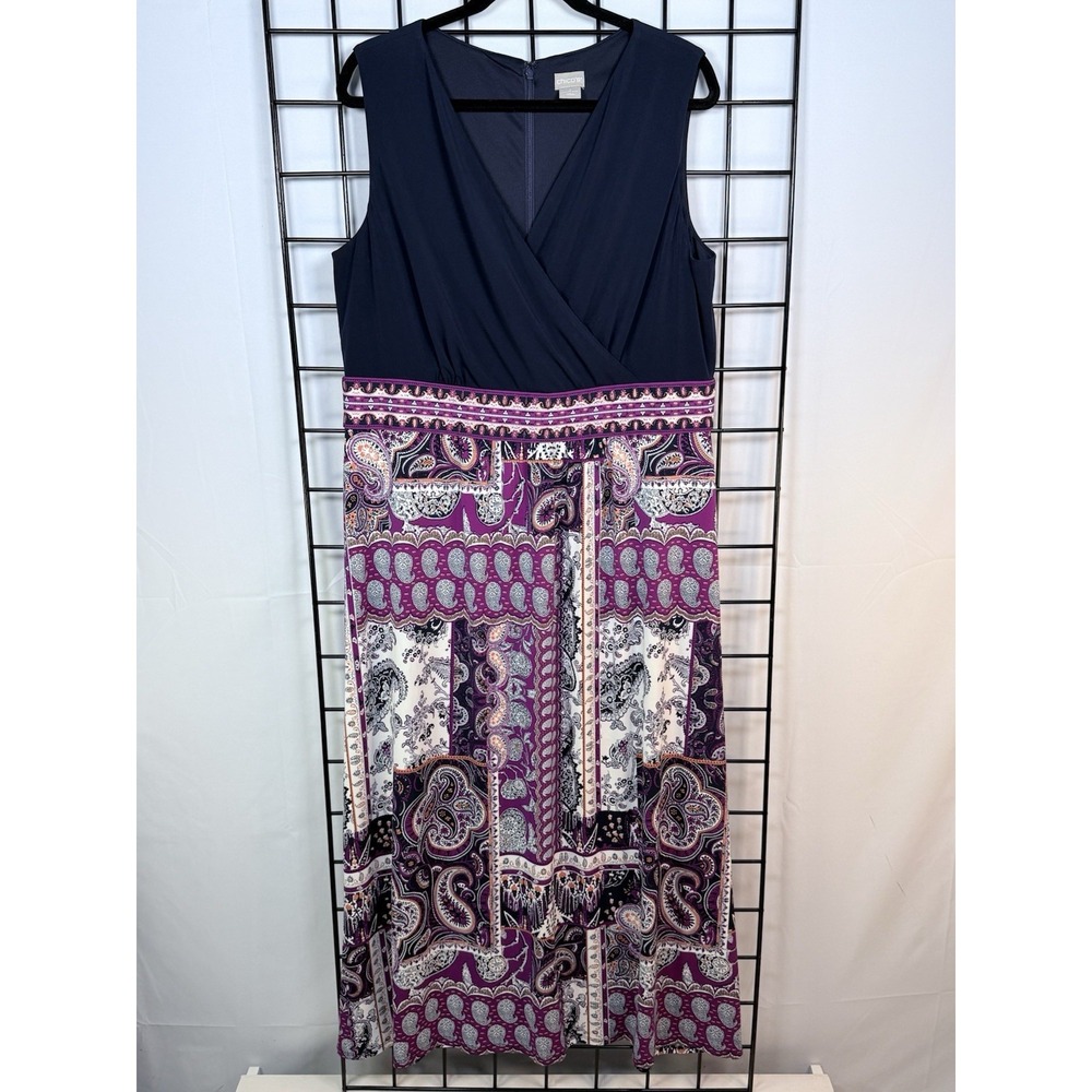 Chico's Paisley Maxi Dress Womens 3 XL Purple Blue Boho Casual Cottagecore